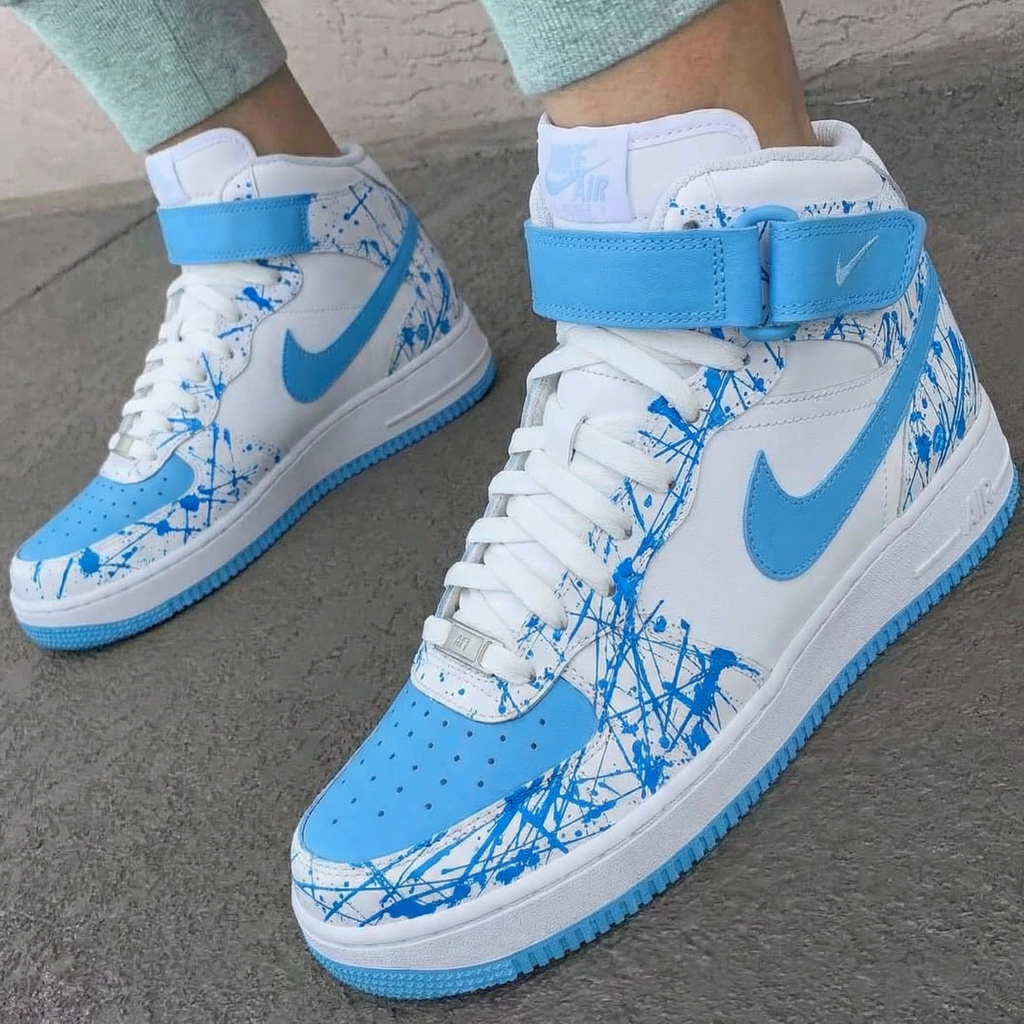 Custom AF 1s Shoes Baby Blue Splatter Pattern-oicustom