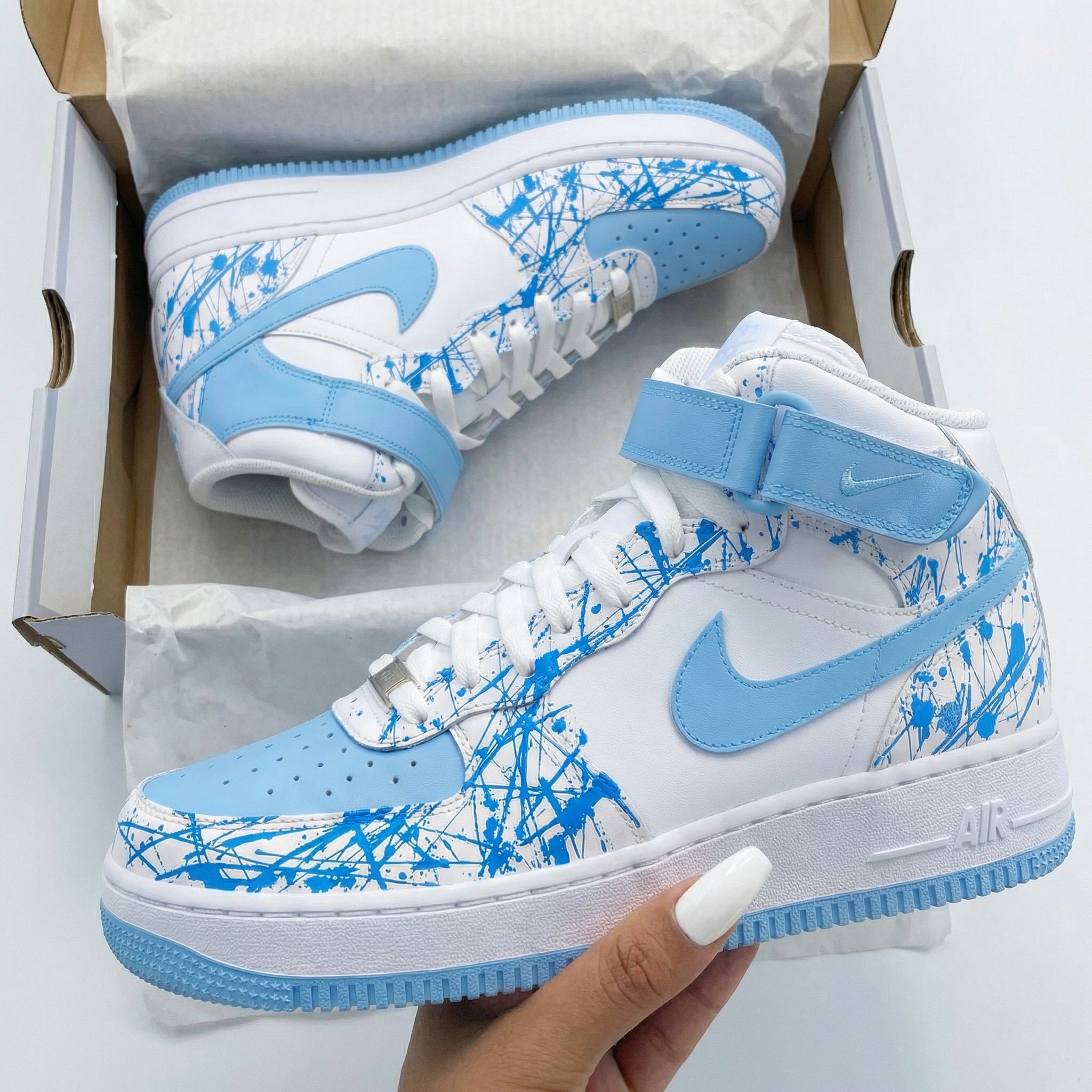 Custom AF 1s Shoes Baby Blue Splatter Pattern – oicustom