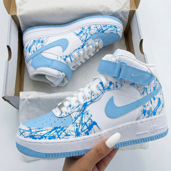 Custom AF 1s Shoes Baby Blue Splatter Pattern-oicustom