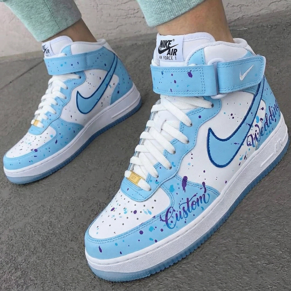 Custom AF 1s Shoes Baby Blue Wedding Splatter Design-oicustom