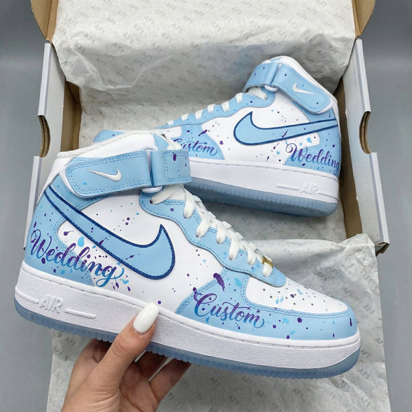 Custom AF 1s Shoes Baby Blue Wedding Splatter Design-oicustom
