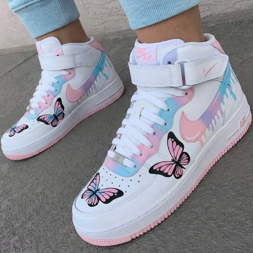 Custom AF 1s Shoes Baby Pink Baby Blue Butterflies-oicustom