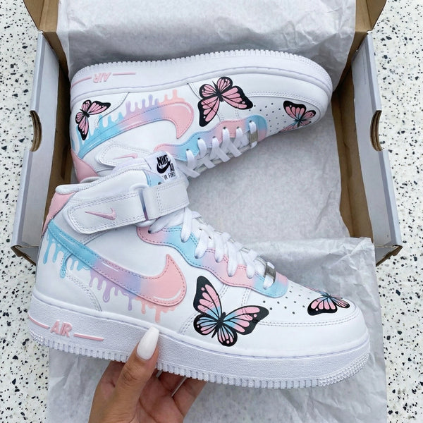 Custom AF 1s Shoes Baby Pink Baby Blue Butterflies-oicustom