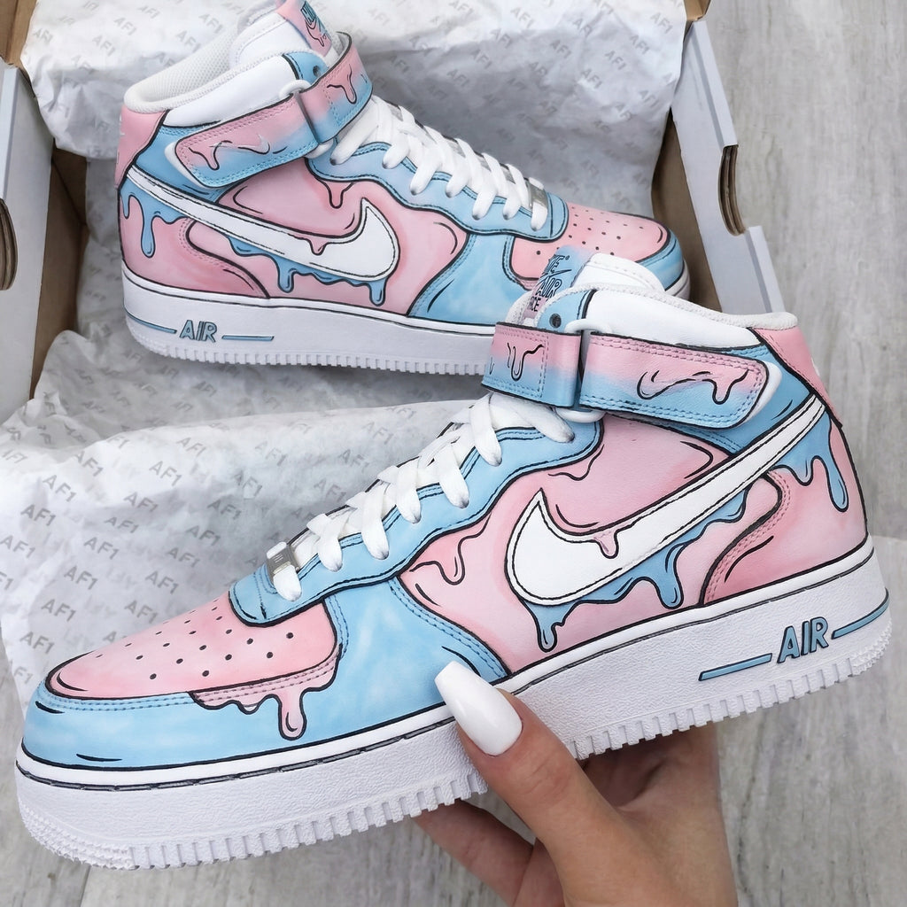 Custom AF 1s Shoes Baby Pink Baby Blue Drip Design-oicustom