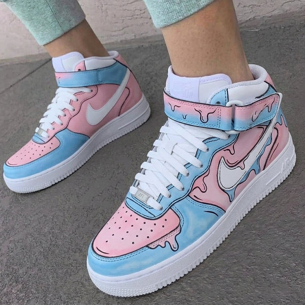 Custom AF 1s Shoes Baby Pink Baby Blue Drip Design-oicustom