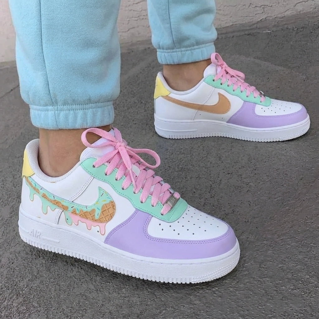 Custom AF 1s Shoes Baby Pink Baby Green Purple Ice Cream Drip Waffle-oicustom
