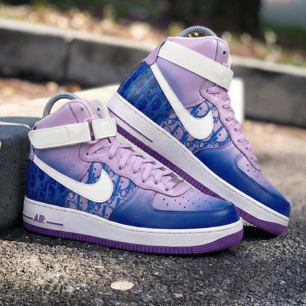 Custom AF 1s Shoes Baby Pink Blue Dior Pattern-oicustom