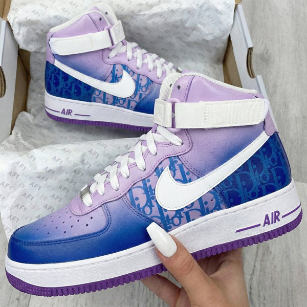 Custom AF 1s Shoes Baby Pink Blue Dior Pattern-oicustom
