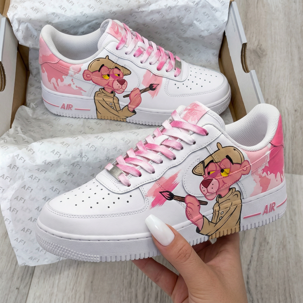 Custom AF 1s Shoes Baby Pink Brown Pink Panther Paintbrush-oicustom