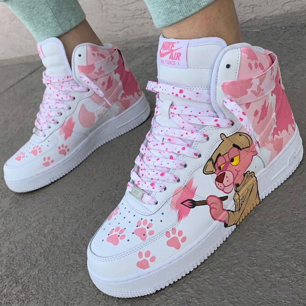 Custom AF 1s Shoes Baby Pink Brown Pink Panther Paintbrush-oicustom