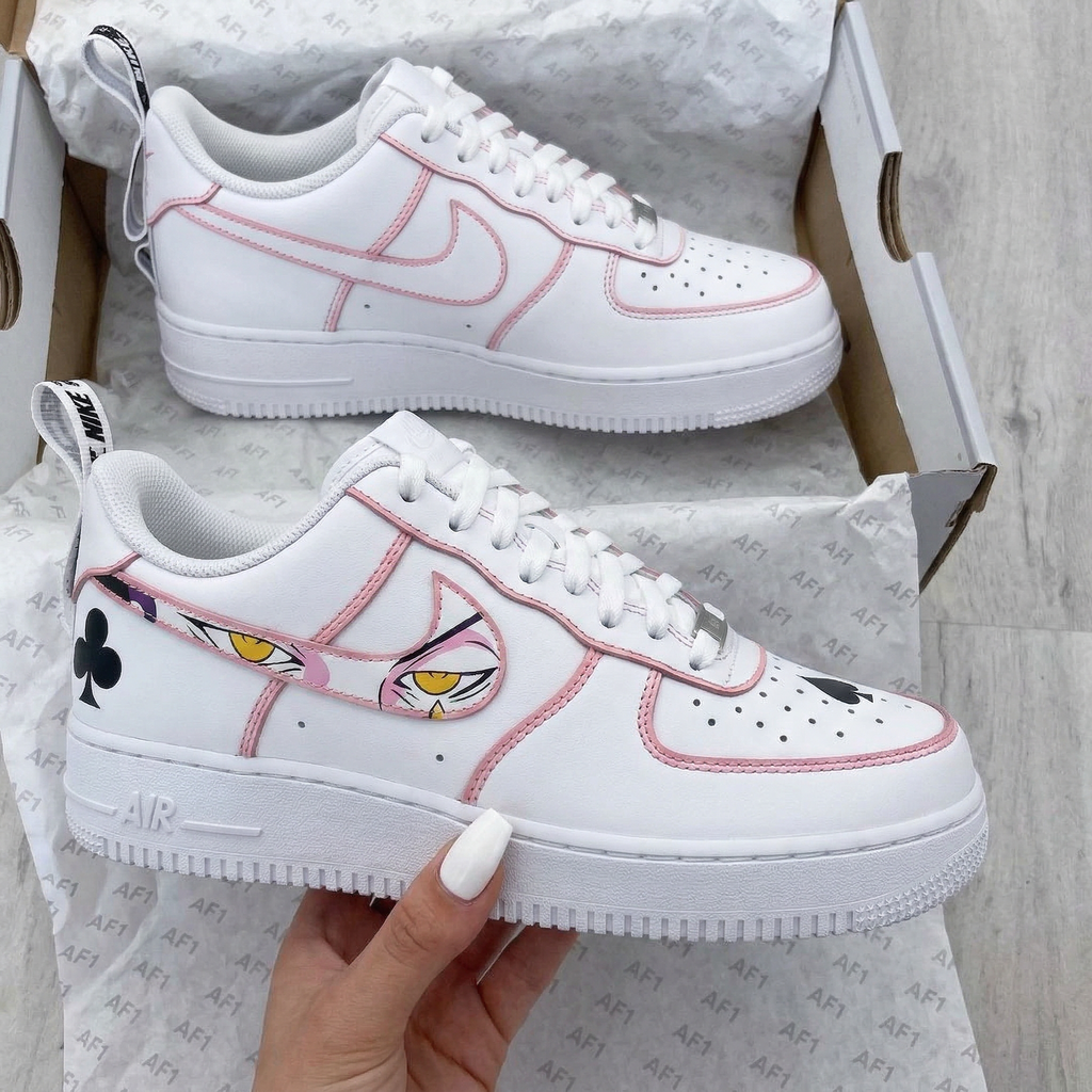 Custom AF 1s Shoes Baby Pink Cartoon Eyes Poker Patterns-oicustom