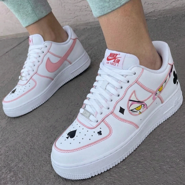 Custom AF 1s Shoes Baby Pink Cartoon Eyes Poker Patterns-oicustom