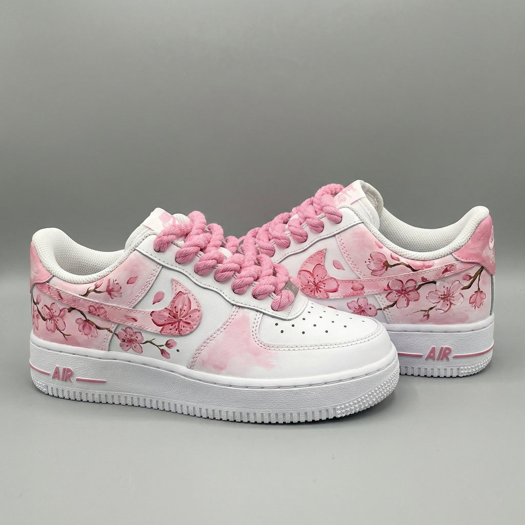 Custom AF 1s Shoes Baby Pink Cherry Blossom Thick Shoelaces-oicustom