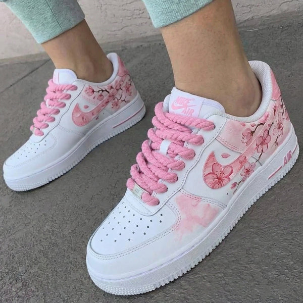 Custom AF 1s Shoes Baby Pink Cherry Blossom Thick Shoelaces-oicustom