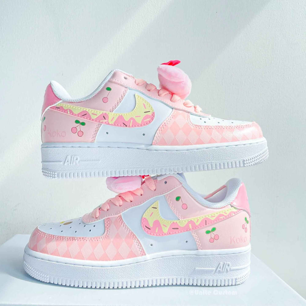 Custom AF 1s Shoes Baby Pink Cherry Pattern-oicustom