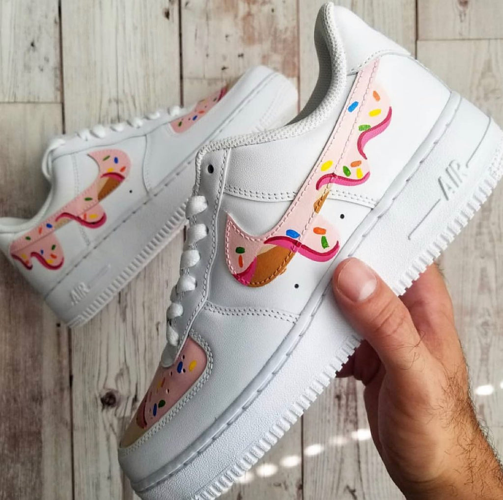 Custom AF 1s Shoes Baby Pink Donut Pattern-oicustom