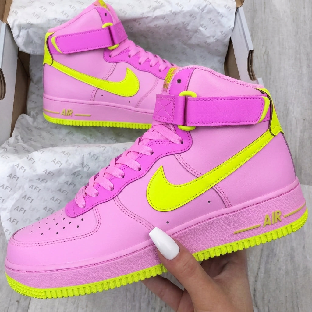 Custom AF 1s Shoes Baby Pink Fluorescent Yellow-oicustom
