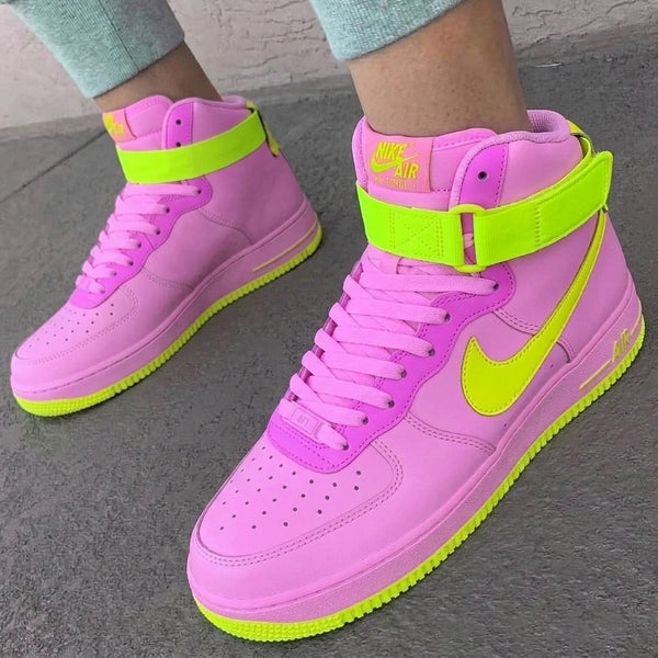 Custom AF 1s Shoes Baby Pink Fluorescent Yellow-oicustom