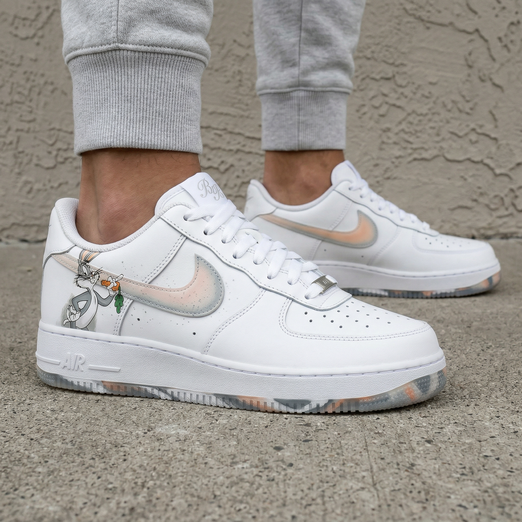 Custom AF 1s Shoes Baby Pink Gray Bugs Bunny Cartoon-oicustom