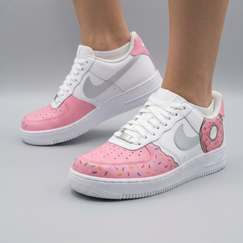 Custom AF 1s Shoes Baby Pink Gray Donuts Sprinkles-oicustom
