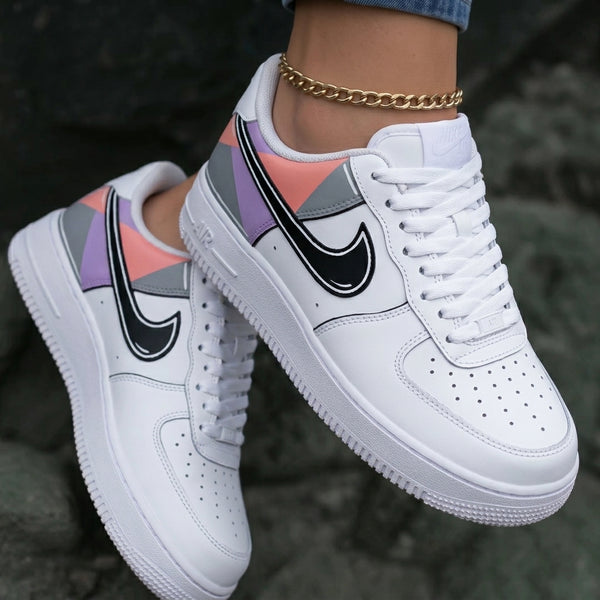 Custom AF 1s Shoes Baby Pink Gray Purple Geometric Pattern-oicustom