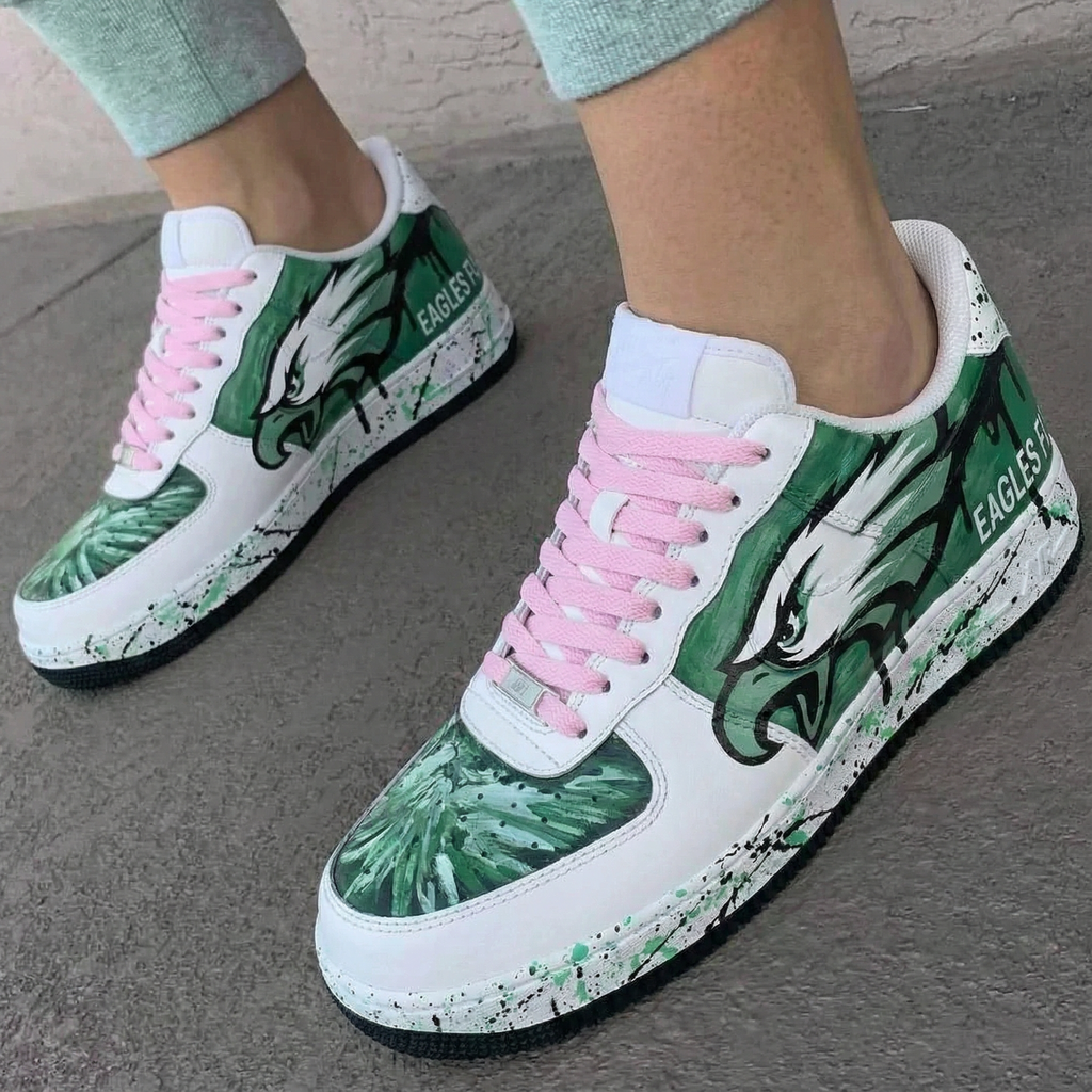 Custom AF 1s Shoes Baby Pink Green Eagles Design-oicustom