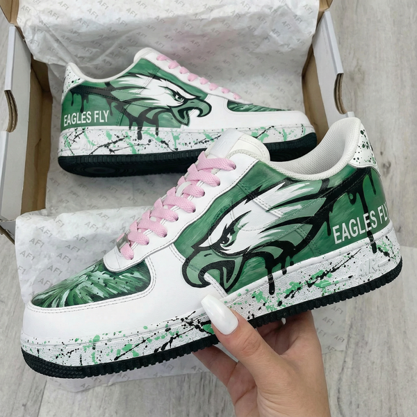 Custom AF 1s Shoes Baby Pink Green Eagles Design-oicustom