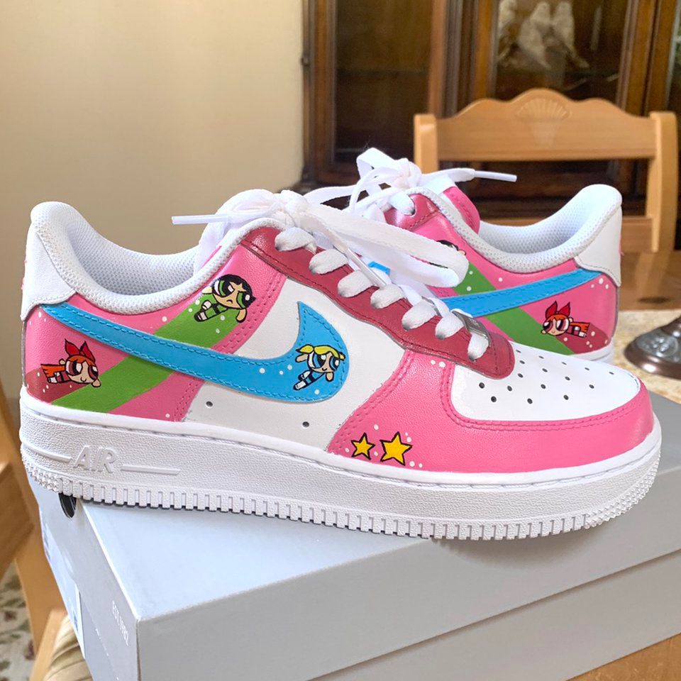 Custom AF 1s Shoes Baby Pink Green Powerpuff Girls Design-oicustom