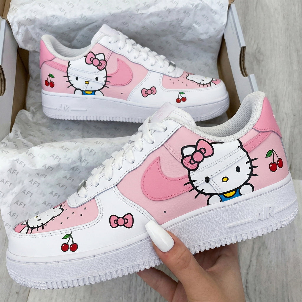 Custom AF 1s Shoes Baby Pink Hello Kitty Cherries Bows-oicustom