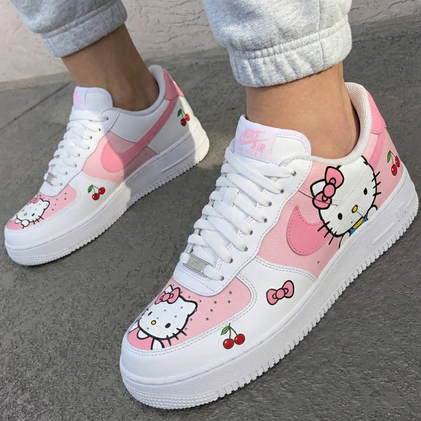 Custom AF 1s Shoes Baby Pink Hello Kitty Cherries Bows-oicustom