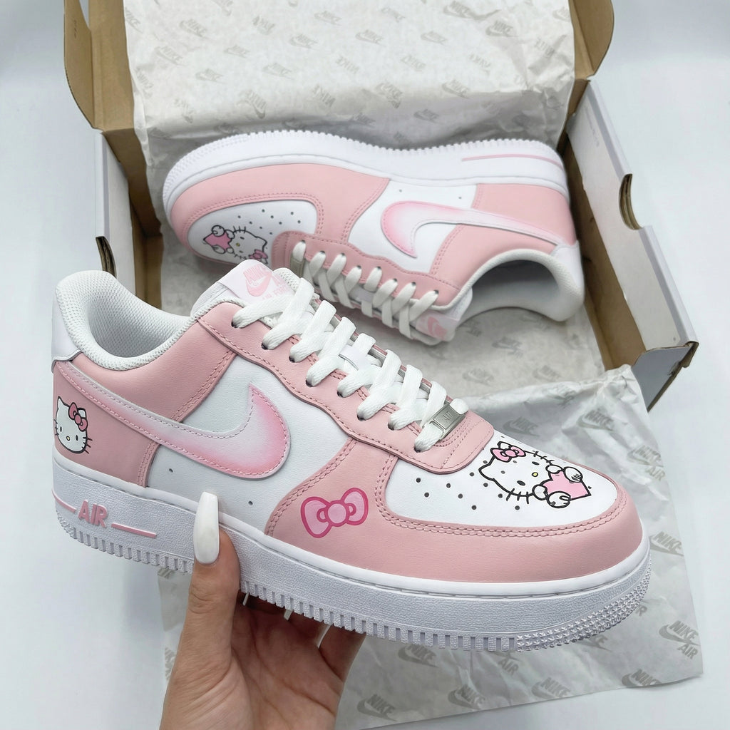 Custom AF 1s Shoes Baby Pink Hello Kitty Pattern-oicustom