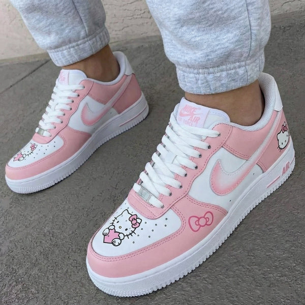 Custom AF 1s Shoes Baby Pink Hello Kitty Pattern-oicustom