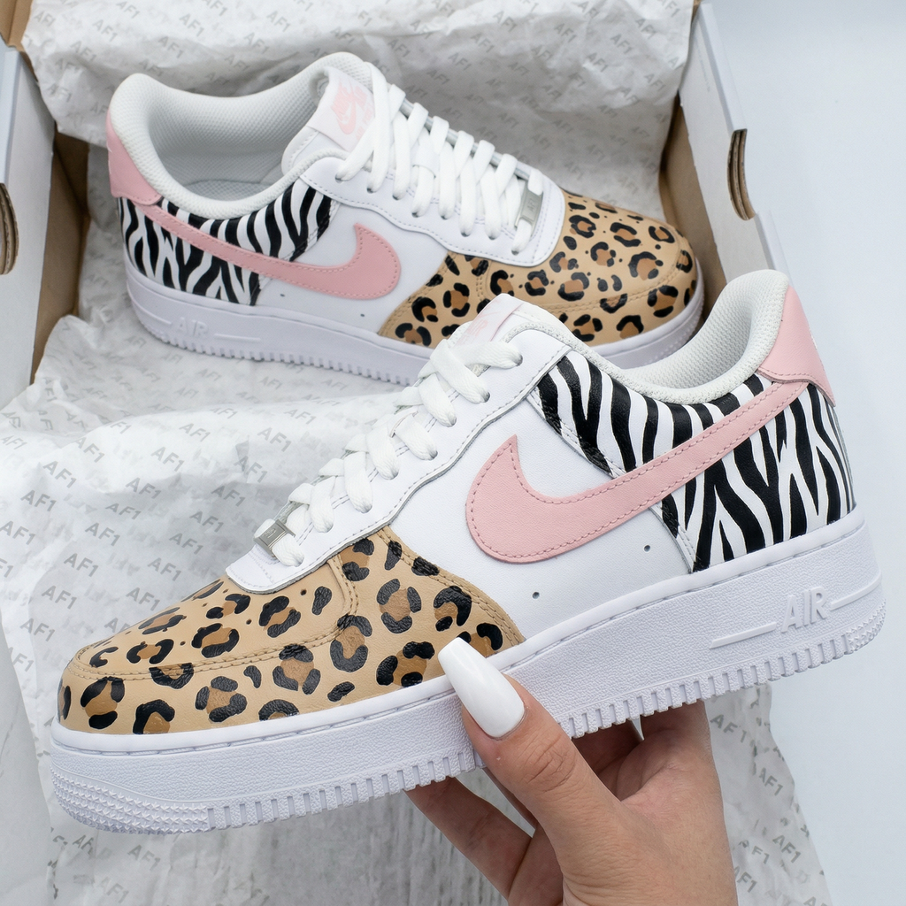 Custom AF 1s Shoes Baby Pink Leopard And Zebra Prints-oicustom