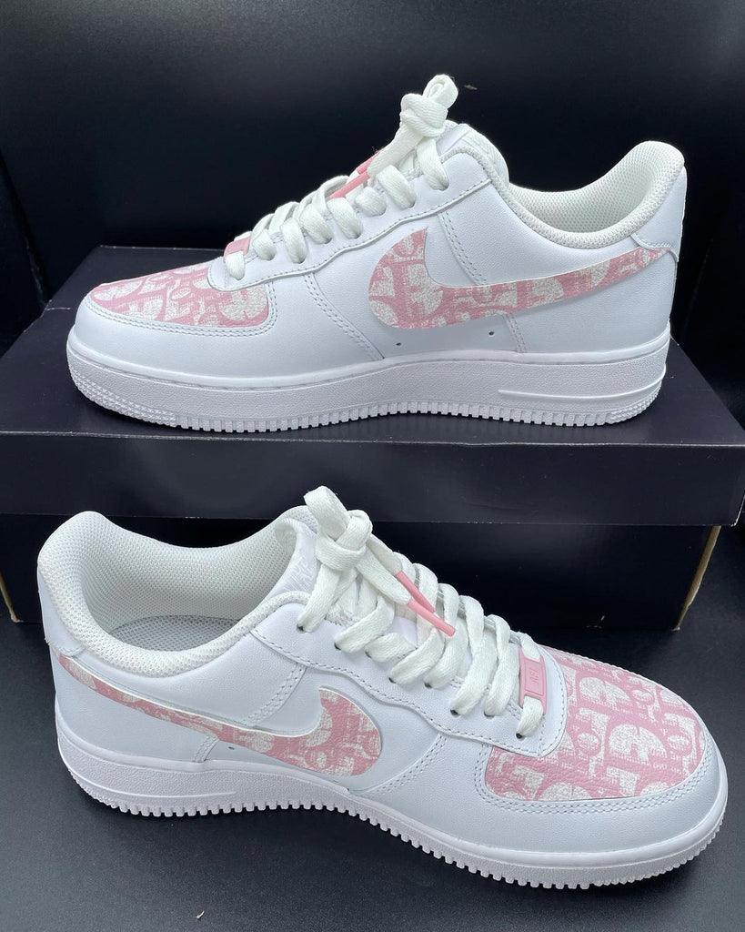 Custom AF 1s Shoes Baby Pink LV Pattern-oicustom