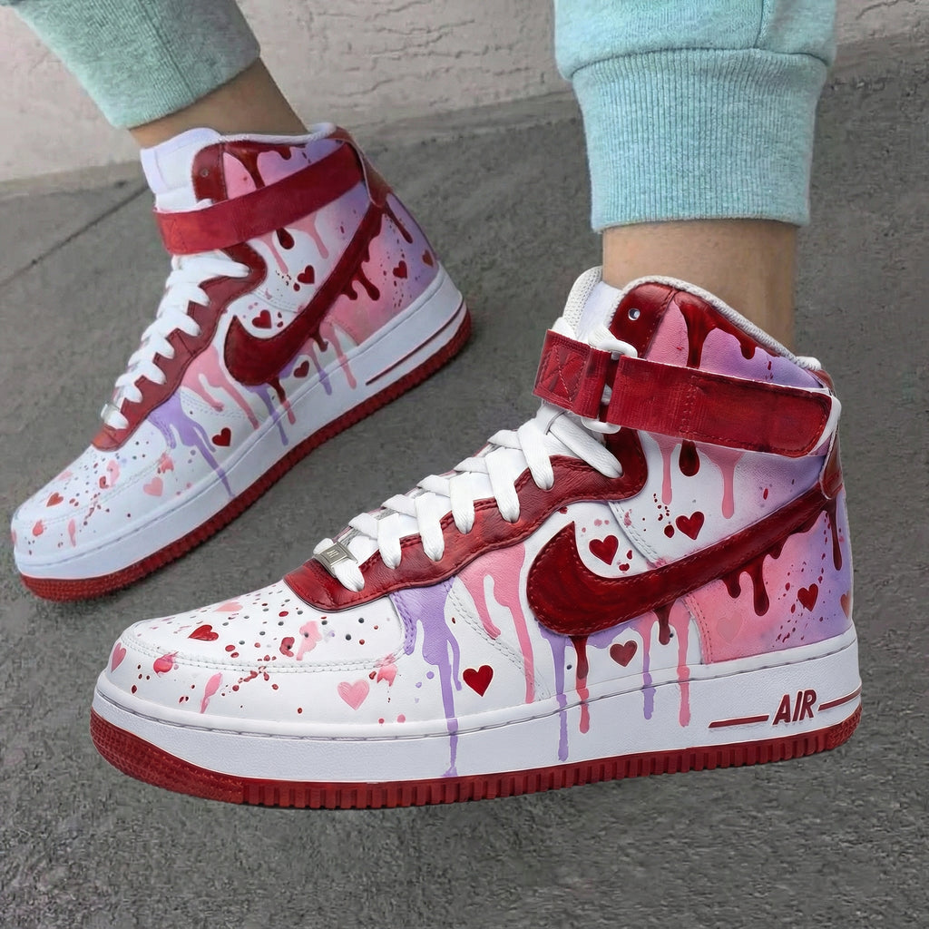 Custom AF 1s Shoes Baby Pink Maroon Hearts Pattern-oicustom