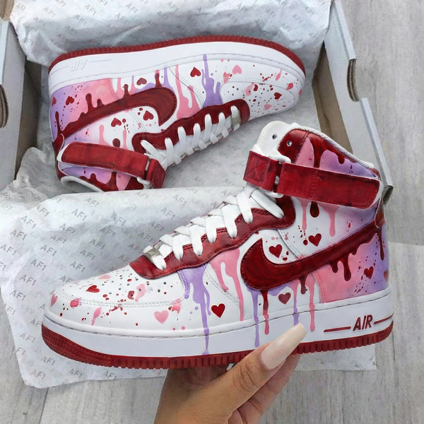 Custom AF 1s Shoes Baby Pink Maroon Hearts Pattern-oicustom