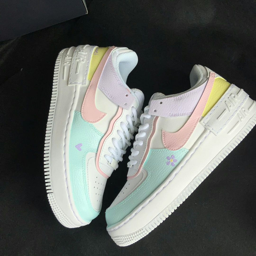 Custom AF 1s Shoes Baby Pink Mint Floral and Heart Design-oicustom
