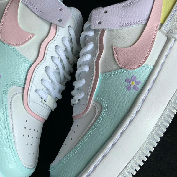 Custom AF 1s Shoes Baby Pink Mint Floral and Heart Design-oicustom