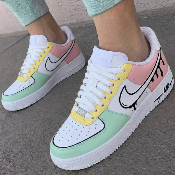 Custom AF 1s Shoes Baby Pink Mint Green Drip Design-oicustom