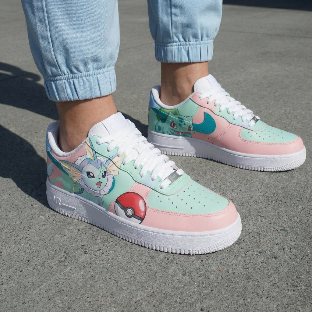Custom AF 1s Shoes Baby Pink Mint Green Pokemon Design-oicustom