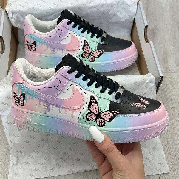 Custom AF 1s Shoes Baby Pink Mint with Butterflies-oicustom