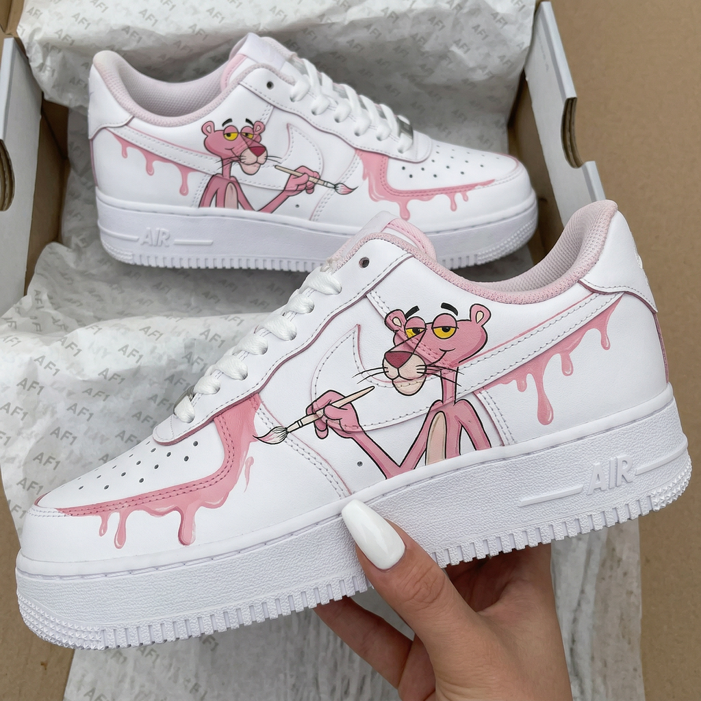 Custom AF 1s Shoes Baby Pink Pink Panther Paint Drip-oicustom