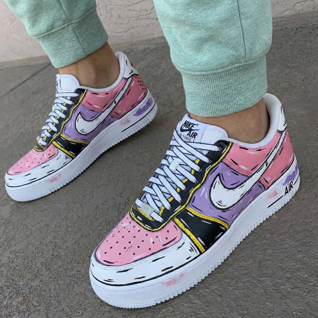 Custom AF 1s Shoes Baby Pink Purple Cartoon Style-oicustom