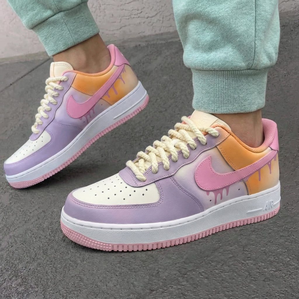Custom AF 1s Shoes Baby Pink Purple Drip Thick Shoelaces-oicustom