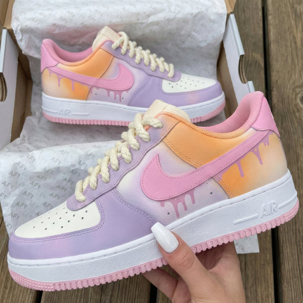 Custom AF 1s Shoes Baby Pink Purple Drip Thick Shoelaces-oicustom