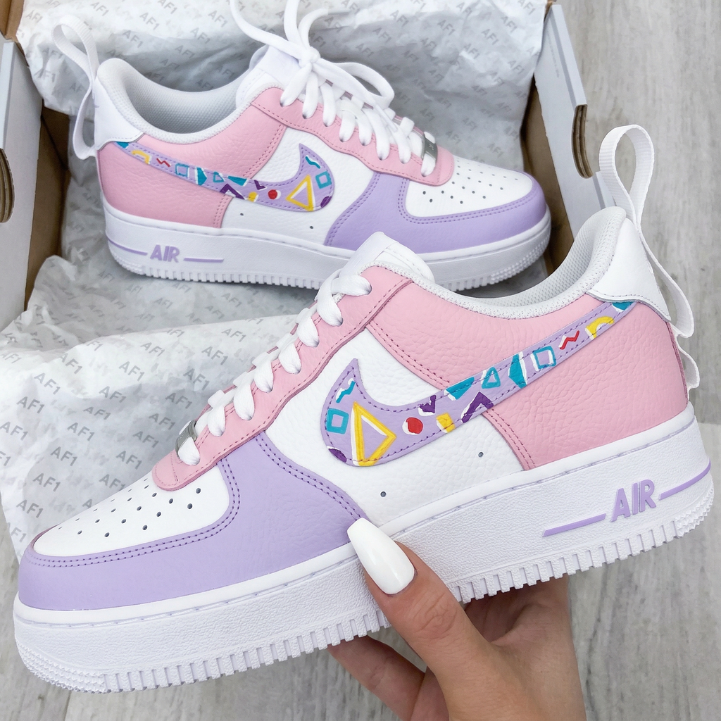 Custom AF 1s Shoes Baby Pink Purple Geometric-oicustom