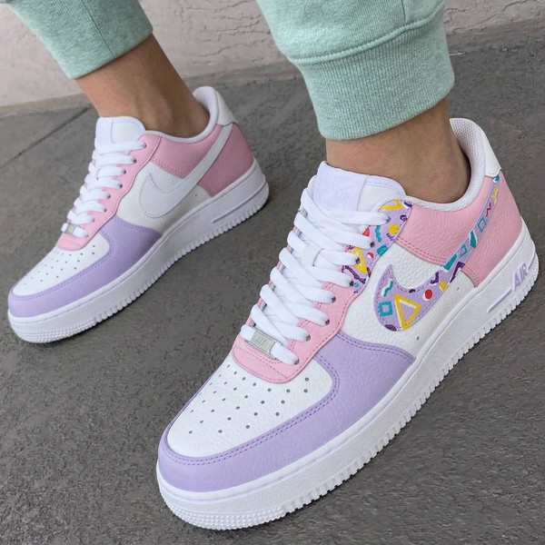 Custom AF 1s Shoes Baby Pink Purple Geometric-oicustom
