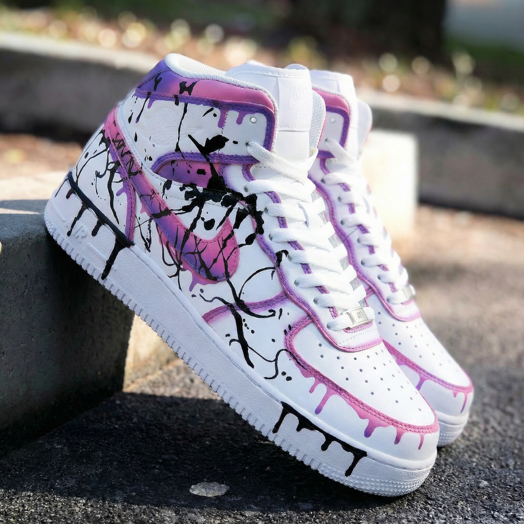 Custom AF 1s Shoes Baby Pink Purple Graffiti Design-oicustom