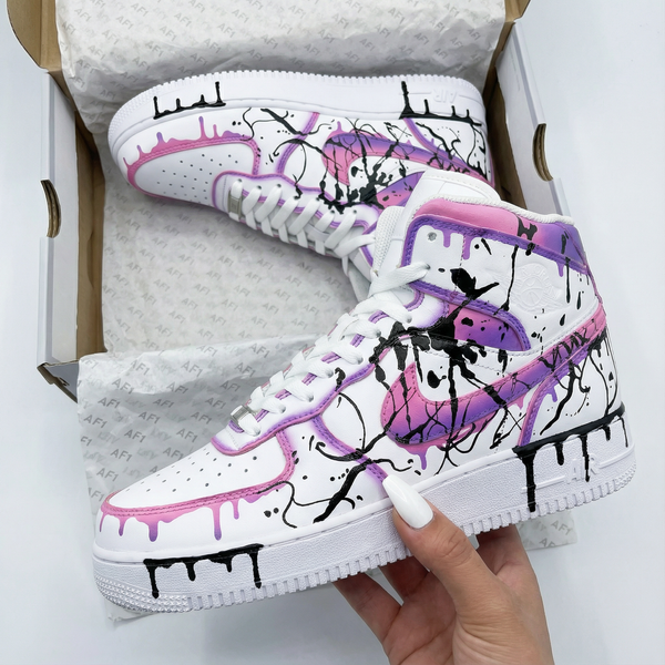 Custom AF 1s Shoes Baby Pink Purple Graffiti Design-oicustom