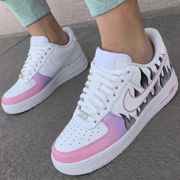 Custom AF 1s Shoes Baby Pink Purple Grey Flame-oicustom